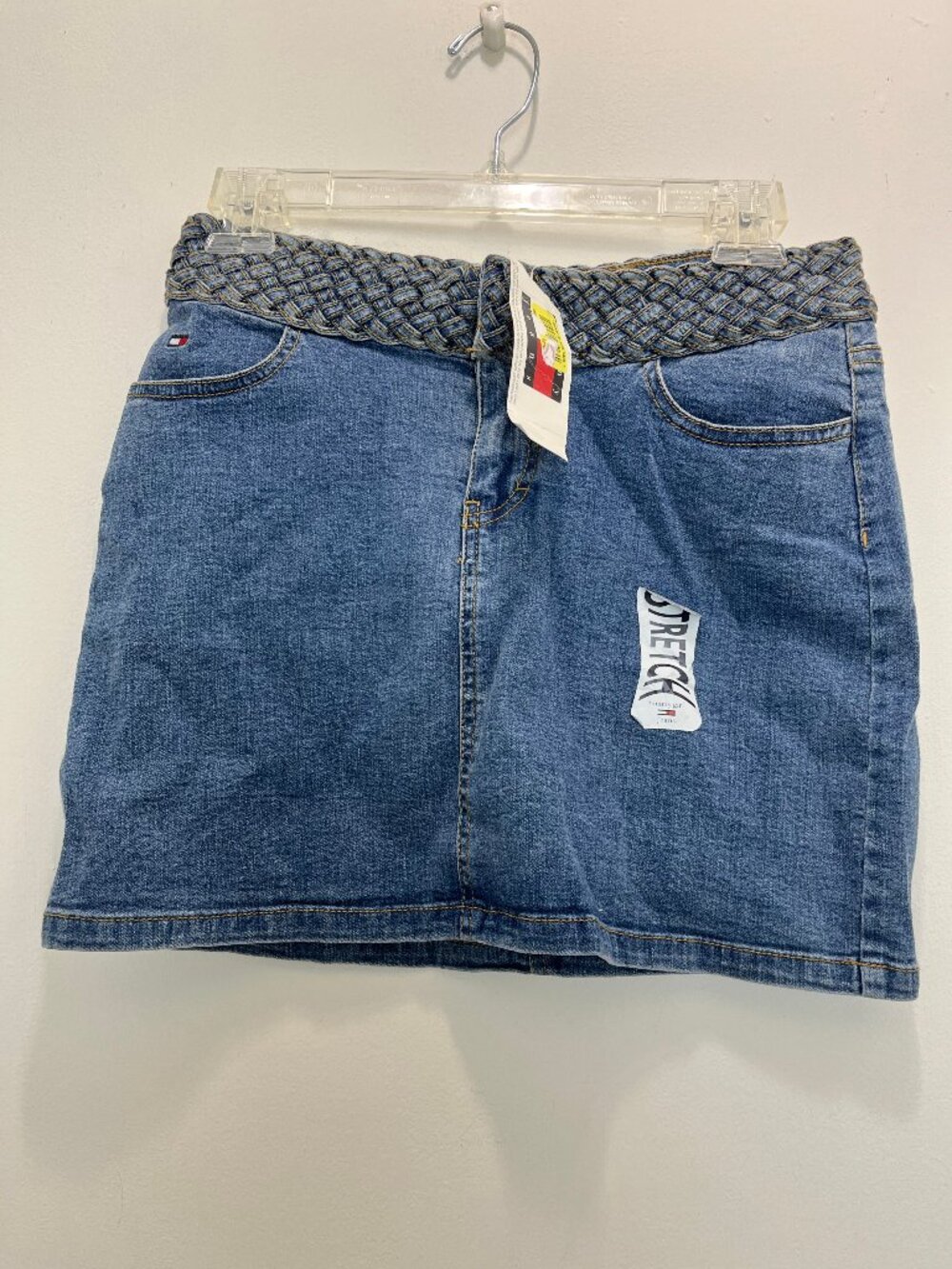 Tommy Jeans Juniors Stretch Blue Jeans Denim Mini Skirt 3 Braided Waistband New
